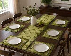Anthropologie Avocado Green Geometric Table Runner 15.5 x 88" MCM Mod Retro
